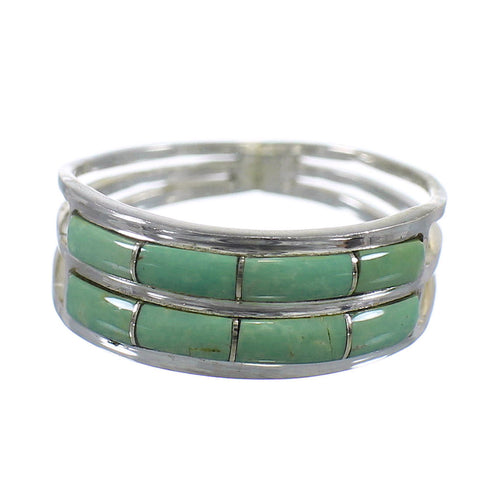 Southwestern Authentic Sterling Silver Turquoise Inlay Ring Size 6-1/2 QX80005